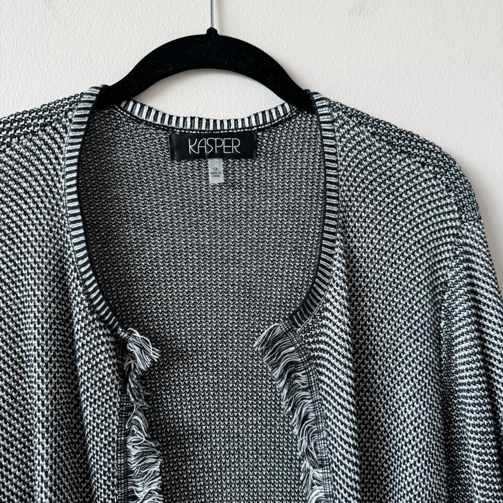Kasper Black and Gray Fringed Cardigan - Picture 5 of 5